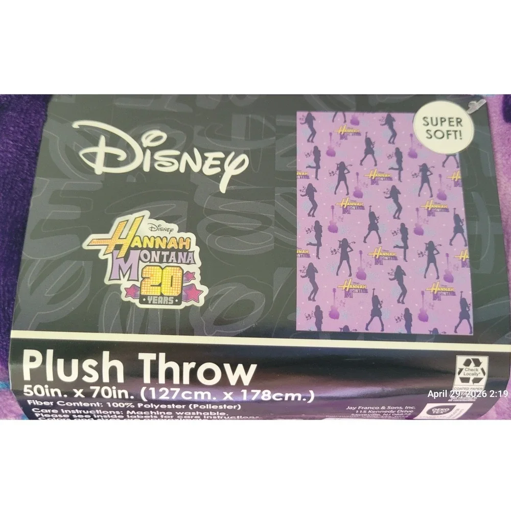 Disney Hannah Montana 20 Years Plush Throw Blanket Purple 50x70 Super‎ Soft NWT